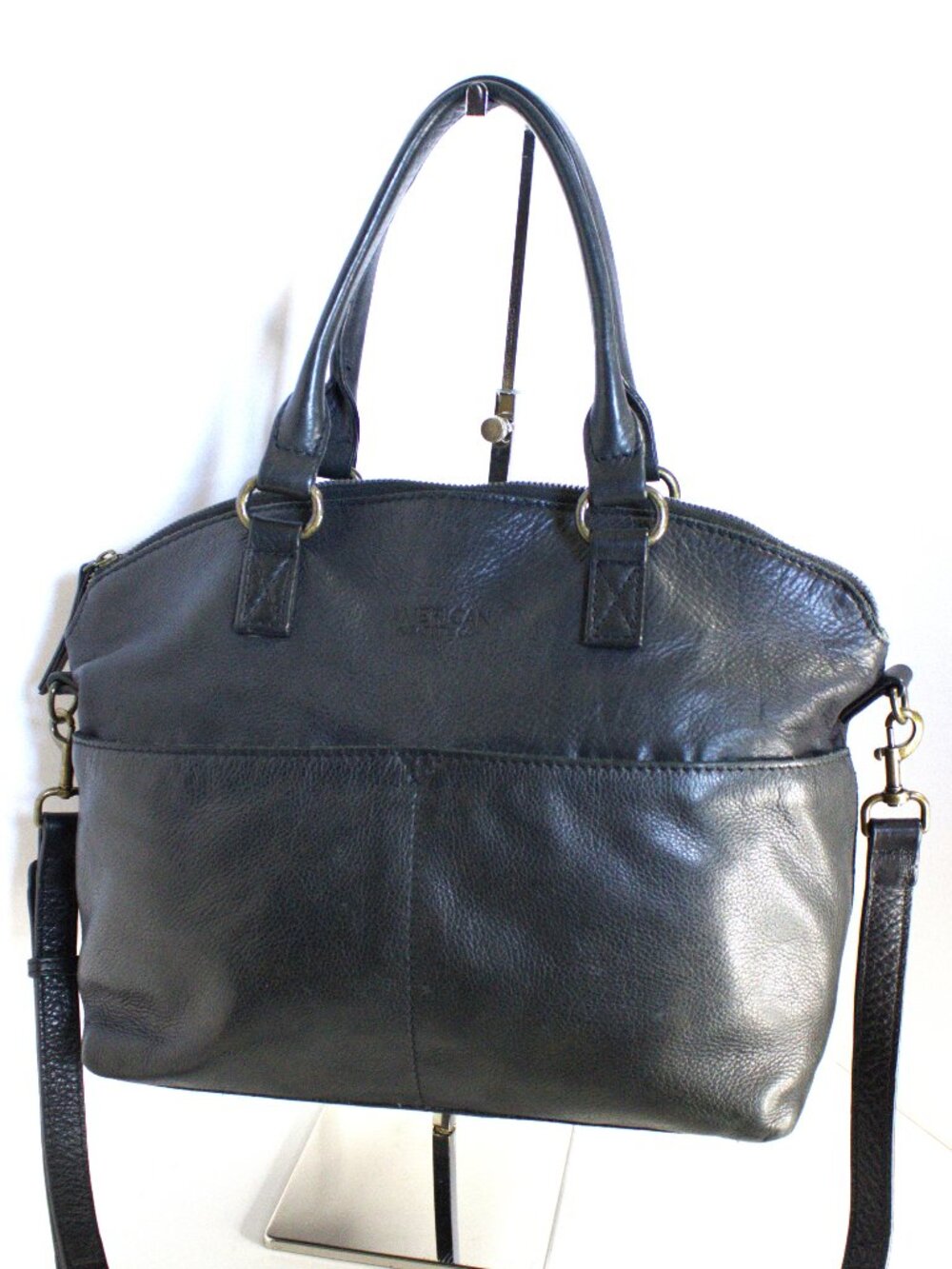 American Leather Co. Black Smooth Leather with Gold Hardware, Crossbody Strap